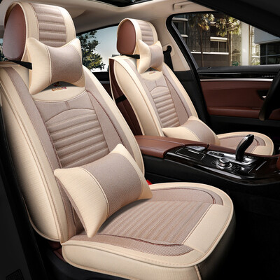 

Qiaodi car seat four seasons GM car seat cover full surrounded by imitation linen cushions all linen luxury beige