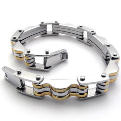 

Hpolw Gold&Silver Stainless Steel Jewelry Fashion Cool Black Motor Biker Men's Bolt buttoned Bracelet