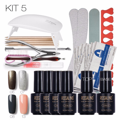 

ROSALIND Nail Art Tools Set Cure 6W UV Lamp Gel Polish Soak Off Base Coat Top Coat Gel Nail Manicure Kits gel lacquer