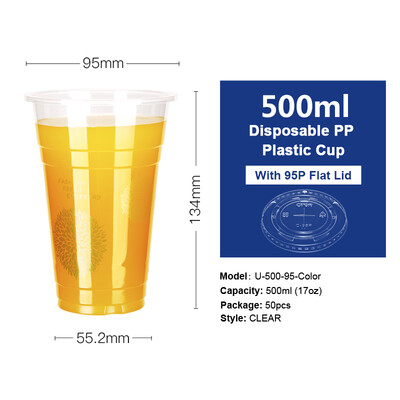 

OTOR 360460500660ml Disposable Plastic Cups with Dome & Flat Lids for Juice Tea Milk Iced Coffee Bubble Boba Smoothie 50pcs