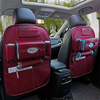 

CHSKY Car Seat Back Hanging Organizer Bag Universal Auto Multi-pocket PU Leather Pad Cups Storage Holder Bag Foldable Shelf