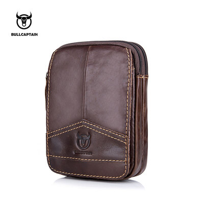 

BULL CAPTAIN Men Waist packs Genuine Leather Vintage Travel Cell Phone Bag Waist Bag Small Waist bags fanny pack belt bag