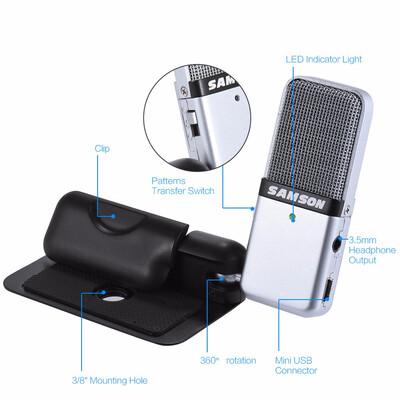 

Samson GO Mic Mini Portable Recording Condenser Microphone Clip-on Design with USB Cable Carrying Case for Computer NoteBook Table
