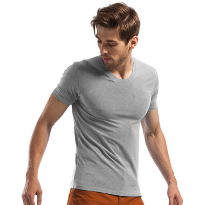 

Seven wolves men short sleeve T-shirt round neck cotton pure color cotton sweater 98713 light gray gray L