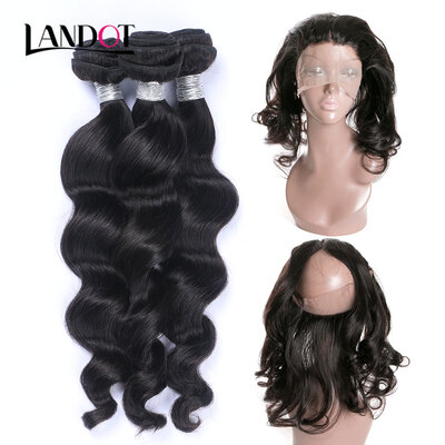 

8A 360 Lace Frontal Closure With 3 Bundles Cambodian Virgin Human Hair Weaves Loose Wave Curly 4 pcs Natural Black Hair Extensions