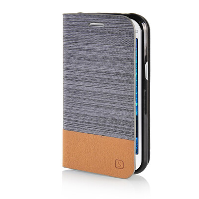 

MOONCASE Canvas Design Leather Side Flip Wallet Pouch Stand Shell Back ЧЕХОЛ ДЛЯ Samsung Galaxy J1 Dark Brown