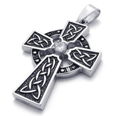 

Hpolw Stainless Steel Black Irish Knot Celtic Cross Mens Womens Claddagh Style Necklace Pendant 18-26 inch Chain