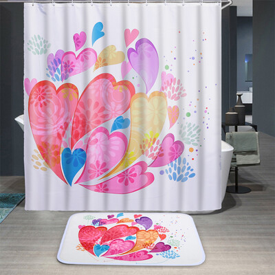 

Yuhuaze shower curtain mat two-piece cartoon children shower room windproof waterproof curtain fabric polyester shade cloth with the same floor mat
