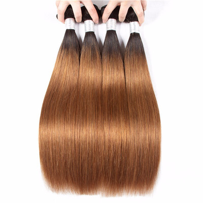 

HCDIVA Hair 4 Bundle Deal Brazilian Straight Weave Ombre Hair T1b30 Dark Roots Brown End No Shedding No Tangle Ombre Virgin Hair