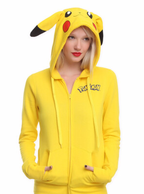 

2016 Autumn Jacket Women Solid Sudaderas Mujer New Pokemon Face Pikachu Totoro printing Costume Tail Zip Hoodie Sweatshirt