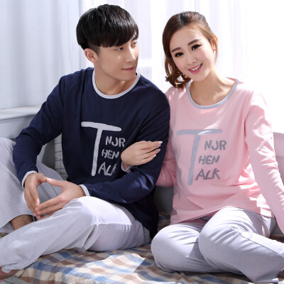 

Arctic velvet pajamas home service men&women couples pajamas letters pure color cotton can wear long sleeves sets of home clothing suit B541101912-5 female L