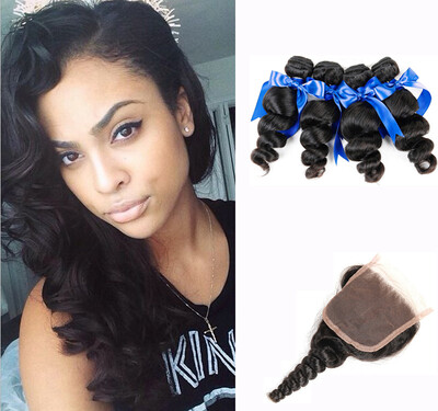 

WYF бразильские волосы Virgin с закрытием Loose Wave 4 Bundles Unprocessed Human Hair