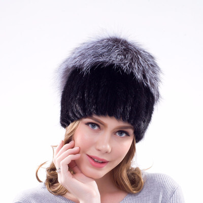 

Natural mink fur hand-woven womens winter hat leather straw hat fox fur decoration design 2018 new hot sale ladies hat fashion
