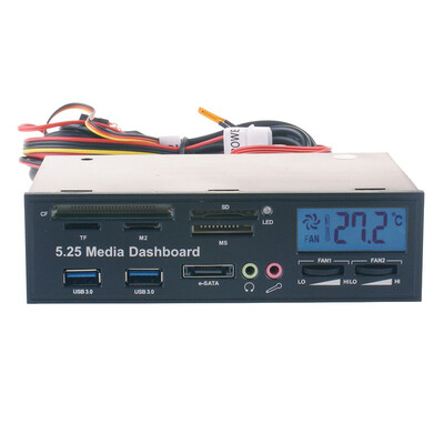 

525 Inch PC Multifunctional Dashboard Media Front Panel LCD Temperature Controller e-SATA Dual USB 30 5in1 Card Read