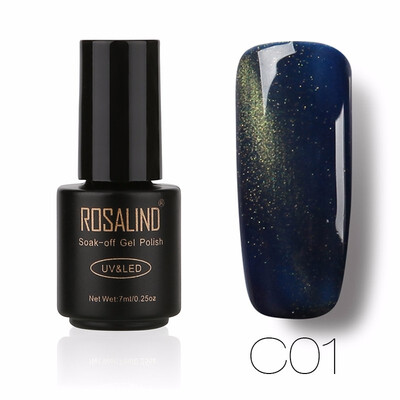 

ROSALIND Gel 1S 7ML Black Bottle 3D Cat Eyes Magnet Nail Gel Polish Effect C01-30 UV LED With Powder Glitter Nail Art