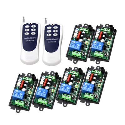 

MITI FREE SHIPPING 2 Transmitters & 6 Receivers 220V 10A 1 Channel Wireless Remote Control Switch RF 315MHz/433MHz