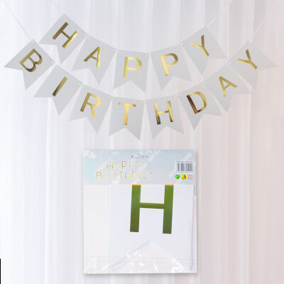 

Fanlus Happy Birthday Banner Party Decorations Versatile Beautiful Swallowtail Bunting Flag Garland Chic White&Gold