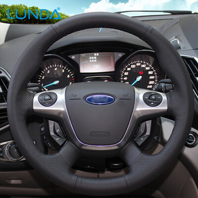 

LUNDA Leather Hand-stitched Car Steering Wheel Cover for Ford Focus 3 2012-2014 KUGA Escape 2013-2016