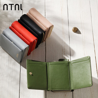 

NTNL small purse womens short 2018 new small fresh triple fold fold zero wallet genuine leather multifunctional wallet