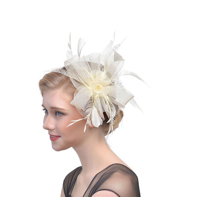 

Elegant Women Feather Fascinator Flower Veil Top Hat Headband Wedding Party