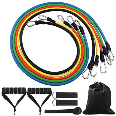 

11 pcs Resistance Band Set 5 Exercise Bands Up To 100lbs with Door Anchor Foam Handles Ankle Straps&Carrying Bag