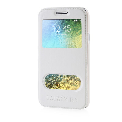 

MOONCASE View Window High grade Leather Side Flip Pouch Stand Shell Back ЧЕХОЛ ДЛЯ Samsung Galaxy E5 / E500 White