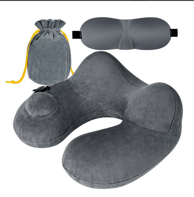 

Travel Pillow JUROGAN Inflatable Velvet Neck Support for Machine Washable Grey