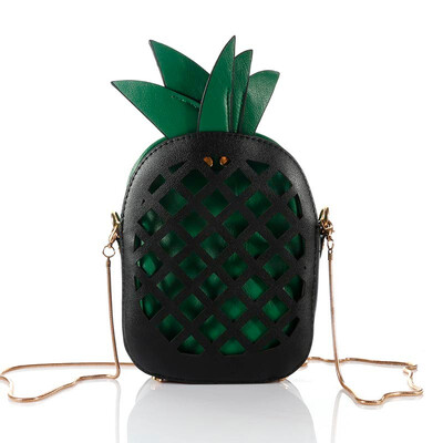 

SMOOZA 2018 Leather Cute Handbag For Women Lovely Pineapple Girl Messenger Bag With Chain Hollow Out PU Women Bag Mini Purse
