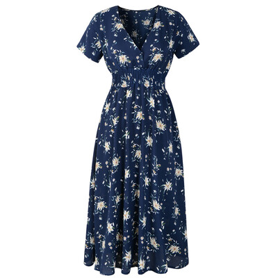 

Try Everything For Women Chiffon Dress Summer Black Short Sleeve Casual Dress 2018 Floral Print V Neck Draped Midi Womens Dress