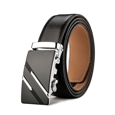 

XHtang Mens Belt Genuine Leather Automatic Buckle belt For Waistband Ratchet Strap Black Leather Belt Designer Belt For Jeans Gift