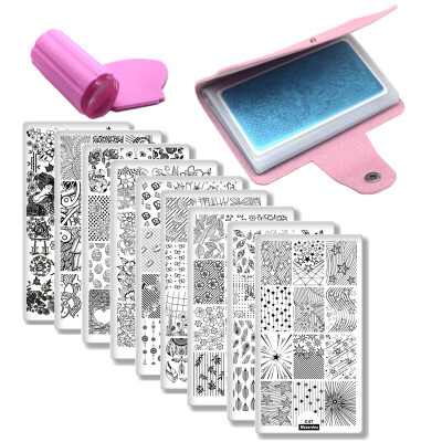 

9 Nail Plates 1 Stamper 1 Scraper 1 Storage Bag Creative Nail Art Image Stamp Stamping Plate Manicure Template Nail Art Tool