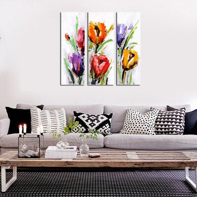 

Framed canvas modern living room bedroom background wall triple abstract flower decorative painting