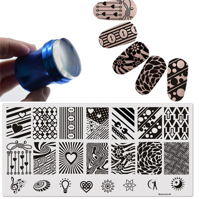 

Love Heart Sunlight Nail Stamping Plate Nail Art Template Manicure Image Plate Tool DIY Blue Metal Handle Stamper Scraper Set