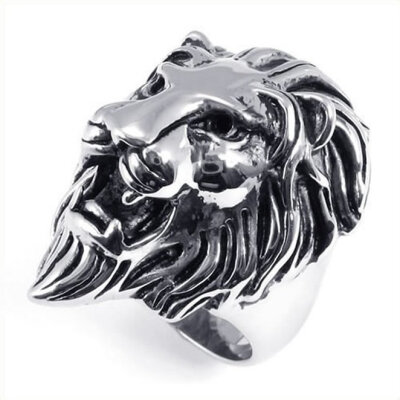 

Hpolw Men's Unique Vintage popular Stainless Steel Biker Gothic Lion Head black&silver Ring