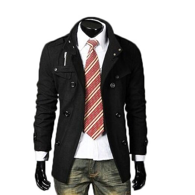 

Zogaa New Mens Wool Coat Stand Collar Medium Length Casual