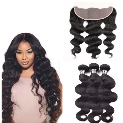 

Amazing Star Body Wave with Closure Malaysian Virgin Hair Bundles with 13x4 Frontal Body Wave Human Hair with Per Plucked Frontal