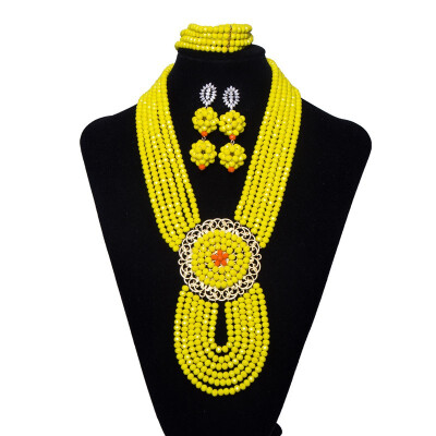 

Beautifully 6 Rows Light Yellow Bridal Crystal Jewelry Fashion African Jewelry Sets For Women Nigerian Wedding Beads Jewelry