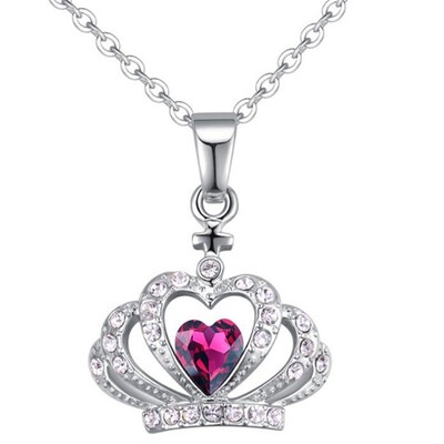 

Heart Crown Necklace Pendant Crystal from Swa Elements Women Vintage Fashion Jewelry Female Ladies Bride Accessories 28523