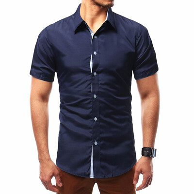 

Mens Summer Fashion Short Sleeved Solid Color Cotton Shirt Plus SizeXS-4XL