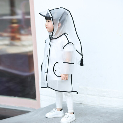 

Xin Yan childrens hooded tassel transparent raincoat thickened 18 silk EVA big hat 3-5 kindergarten baby poncho  code