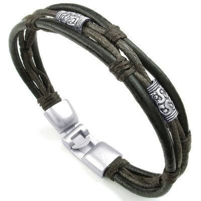

Hpolw Mens Womens Leather Rope Bracelet Tribal Braided Cuff Bangle Brown Black Silver