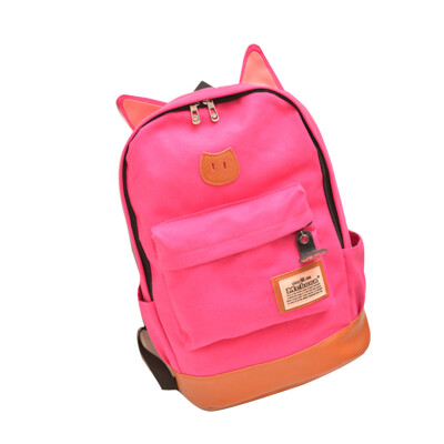 

Women Girl Cat Ear Backpack Schoolbag Campus canvas Bag Outdoor hiking Rucksack