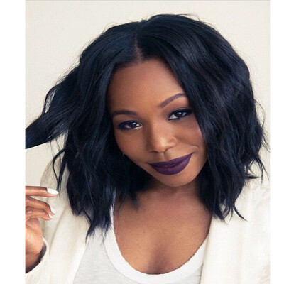 

QianBaiHui Bob Wigs For Black Women - Short Wavy Afro American Wigs Black Heat Resistant Synthetic Fashion Hair Wigs