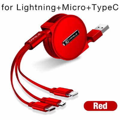 

Cafele 3 in 1 Retractable USB Cable for iPhone Micro USB Type C Flat Cable Fast Charging for iPhone Cable Micro USBType-C