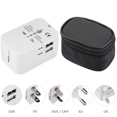 

HHT202 Multifunctional Travel Adapter International Plug Dual USB Charging Port Universal AC Socket Drop Protection Bag