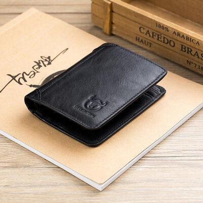 

Bullcaptain Cowhide Short Wallets Vintage 8 Card Holder Coin Mens Fashion Purse