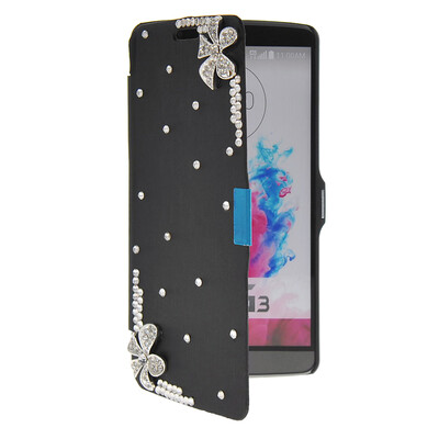 

MOONCASE Bling Rhinestone Crystal Ultre Slim Leather Side Flip Wallet Shell Back Case Cover for LG G3 Black