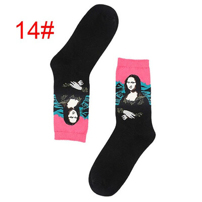 

1 Pair Men&39s Personality Cartoon Cotton Mona Lisa Painting Middle Tube Socks