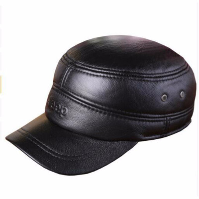 

2018 Spring Man Genuine Leather Baseball Caps Male Casual Cowhide Hat Earmuffs Warm Adjustable Hats 3 Colors B-7252