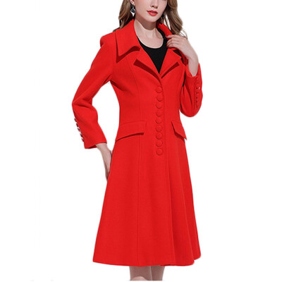 

2018 Winter Coat Women Warm Red Elegant Slim Wool Coat Long Womens Cashmere Thin Jacket Outwear